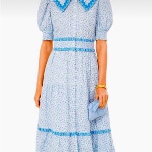 Tuckernuck Blue Floral Dress with Ruffled Collar